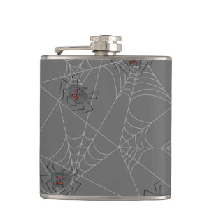 Halloween spiders web and pumpkins   hip flask