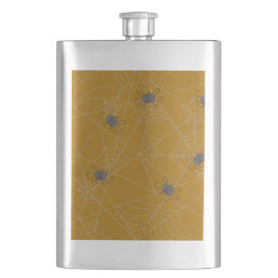 Halloween spiders web and pumpkins hip flask
