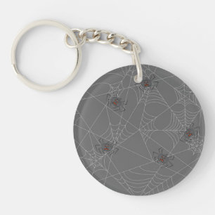 Halloween spiders web and pumpkins key ring