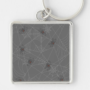 Halloween spiders web and pumpkins  key ring