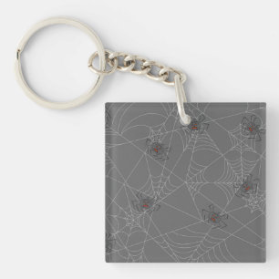 Halloween spiders web and pumpkins   key ring