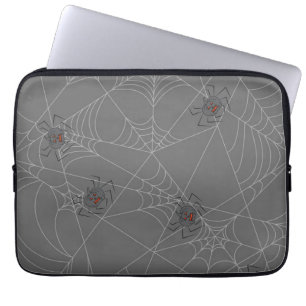 Halloween spiders web and pumpkins laptop sleeve