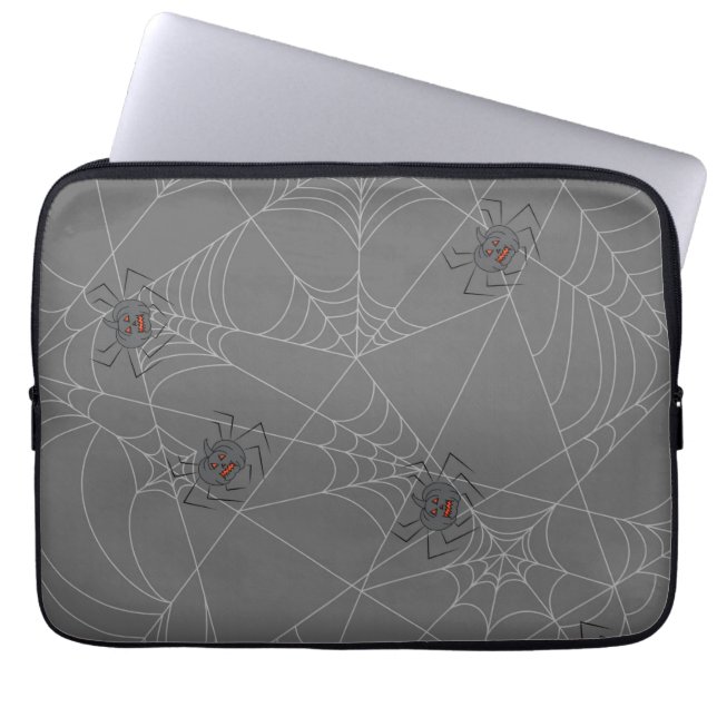 Halloween spiders web and pumpkins  laptop sleeve (Front)