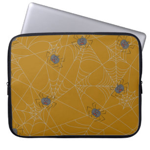 Halloween spiders web and pumpkins laptop sleeve