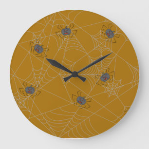 Halloween spiders web and pumpkins large clock