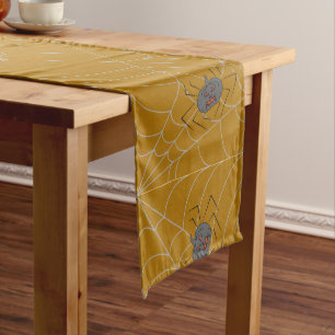 Halloween spiders web and pumpkins long table runner