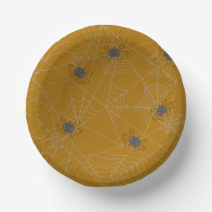 Halloween spiders web and pumpkins paper plate