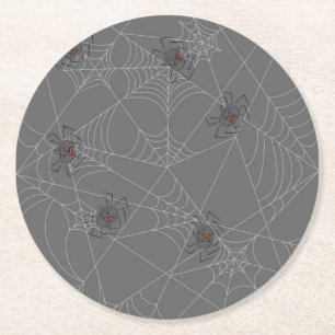 Halloween spiders web and pumpkins  round paper coaster