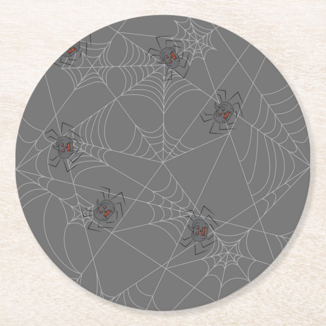 Halloween spiders web and pumpkins  round paper coaster (Front)