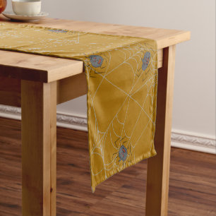 Halloween spiders web and pumpkins short table runner