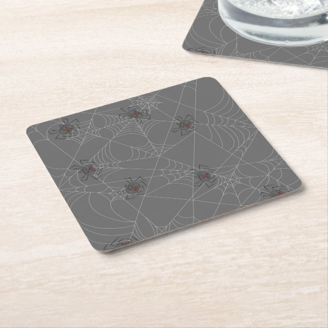 Halloween spiders web and pumpkins  square paper coaster (Angled)