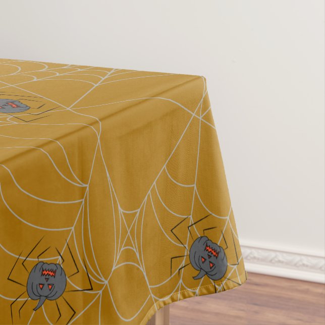 Halloween spiders web and pumpkins tablecloth (In Situ)