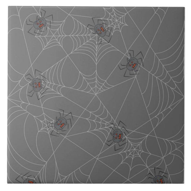 Halloween spiders web and pumpkins  tile (Front)