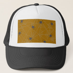 Halloween spiders web and pumpkins  trucker hat