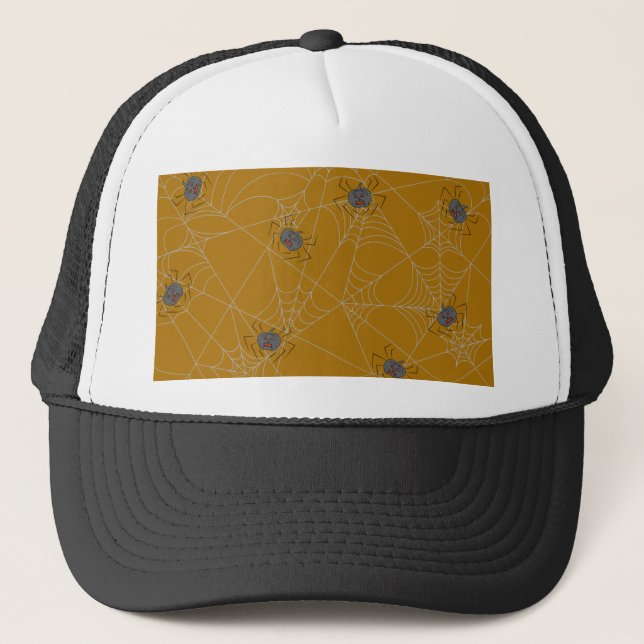 Halloween spiders web and pumpkins  trucker hat (Front)