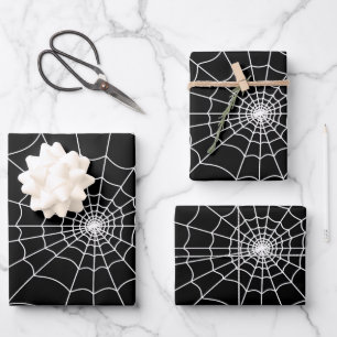 Halloween spiderweb black and white gothic pattern wrapping paper sheet