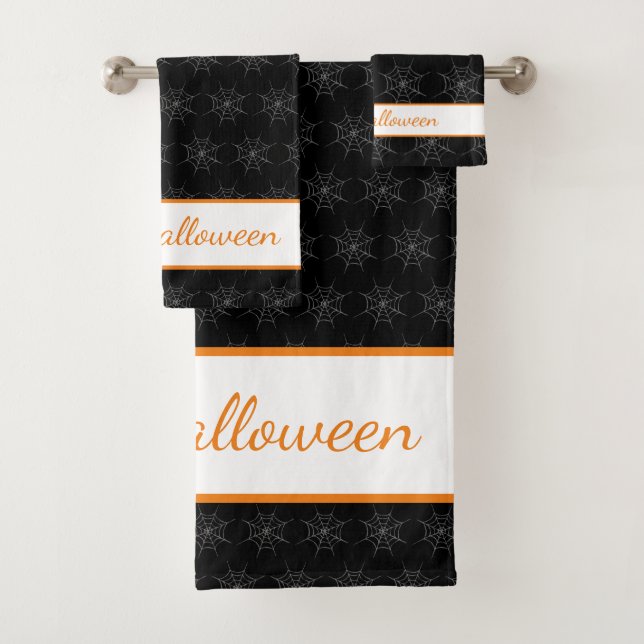 Halloween Spiderweb Pattern Bathroom Towel Set (Insitu)