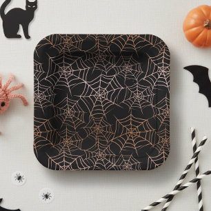 Halloween Spiderweb Pattern Orange Black ID1328 Paper Plate