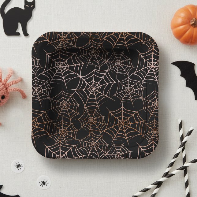 Halloween Spiderweb Pattern Orange Black ID1328 Paper Plate (Creator Uploaded)