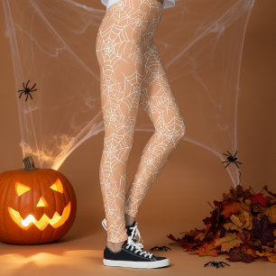 Halloween Spiderweb Pattern Orange White ID1328 Leggings