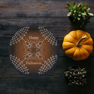 Halloween Spiderweb spiders black orange white Paper Plate