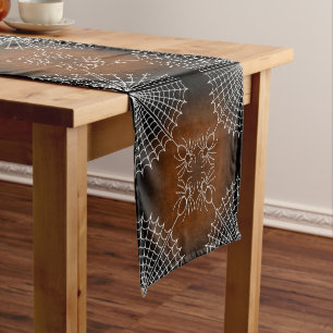 Halloween Spiderweb spiders black orange white Short Table Runner