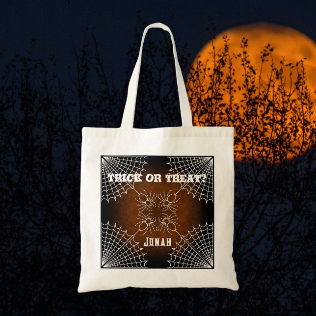 Halloween Spiderweb spiders black orange white  Tote Bag (Creator Uploaded)