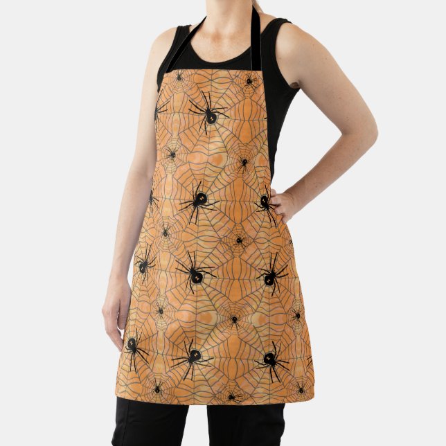 Halloween Spiderwebs Orange Apron (Insitu)