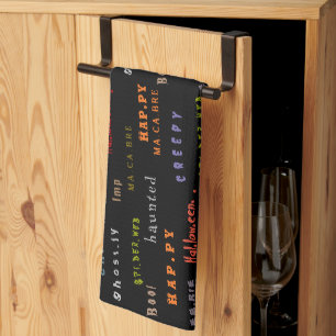 Halloween Spirit Fun Colourful Spooky Typography Tea Towel