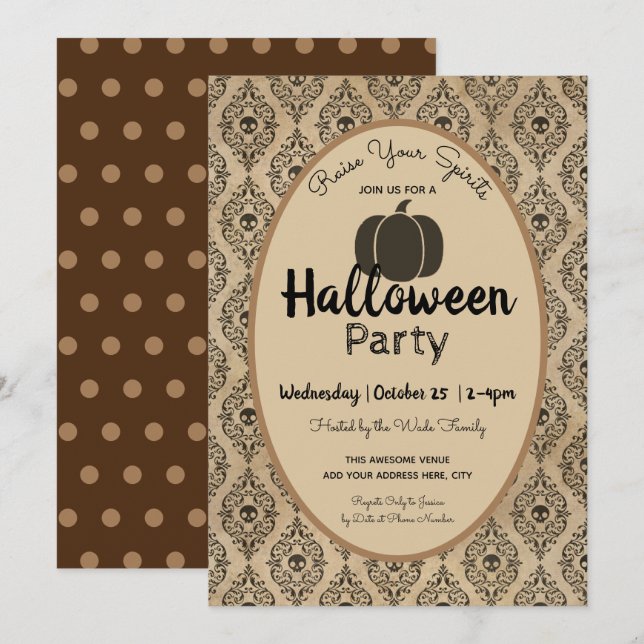 Halloween Spirits Party Vintage Damask Invitation (Front/Back)