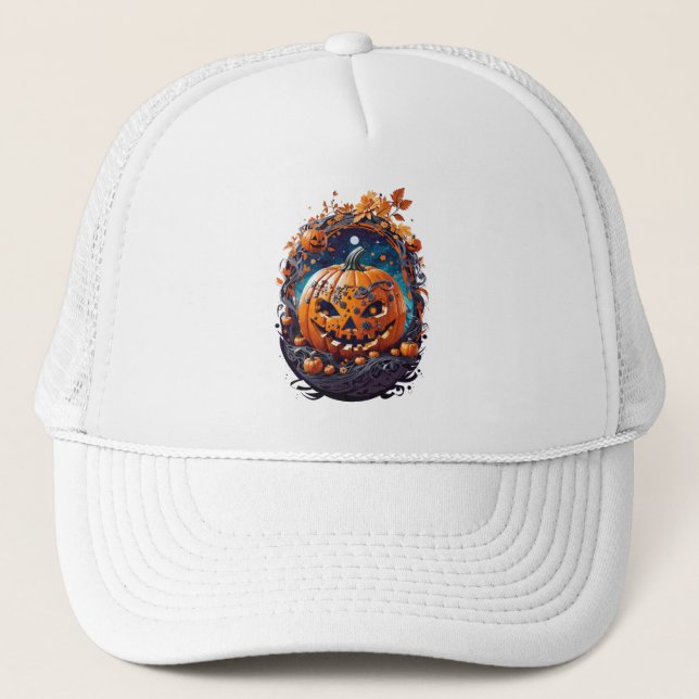 Halloween splash colour pumpkin  trucker hat (Front)