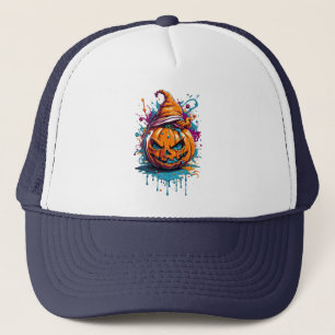 Halloween splash colour pumpkin trucker hat