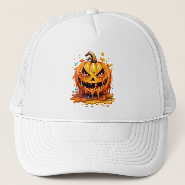 Halloween splash colour pumpkin trucker hat (Front)