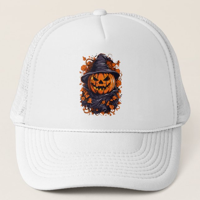 Halloween splash colour pumpkin trucker hat (Front)