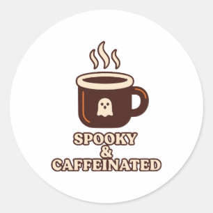Halloween spoky & caffeinated classic round sticker