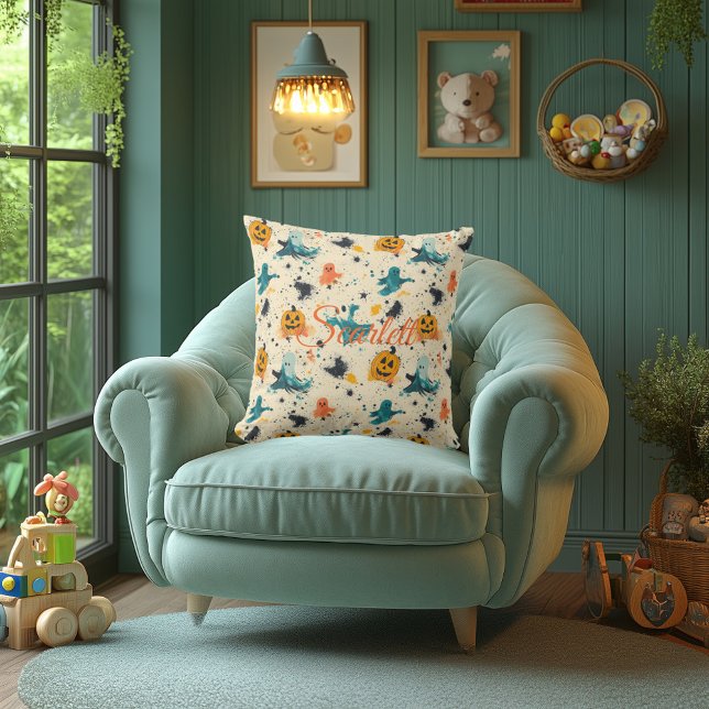 Halloween Spook: Whimsical Ghost Pillow with Name (Creator Uploaded)