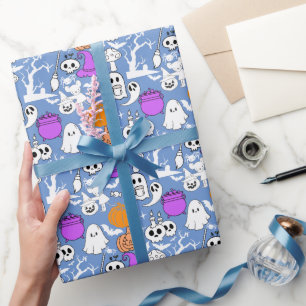Halloween spookiness pattern 01 L BLue BG Wrapping Paper