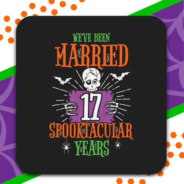 Halloween Spooktacular 17th Wedding Anniversary Square Sticker (Creator Uploaded)