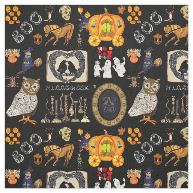 Halloween Spooktacular black fabric (Swatch)