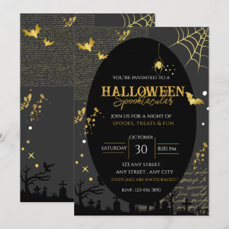 Halloween Spooktacular Black Gold Gothic Halloween Invitation