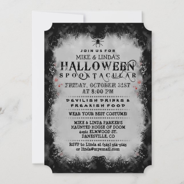Halloween Spooktacular Black & Grey Gothic Invite (Front)