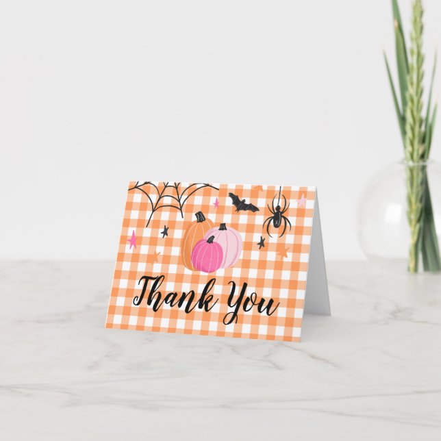 Halloween Spooktacular Girl Birthday Pink Pumpkin  Thank You Card (Front)