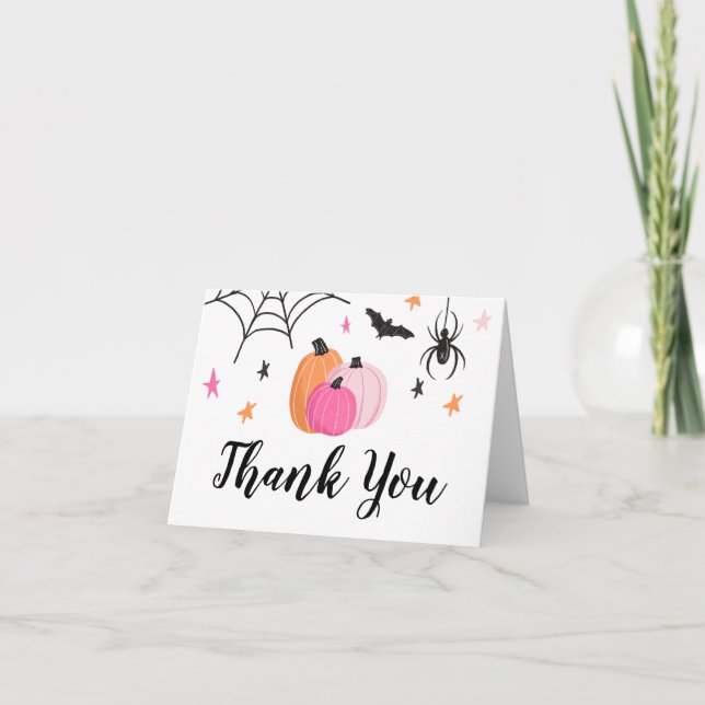 Halloween Spooktacular Girl Birthday Pink Pumpkin  Thank You Card (Front)