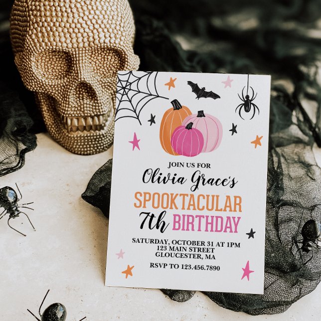 Halloween Spooktacular Girl Birthday Pink Pumpkins Invitation (Creator Uploaded)