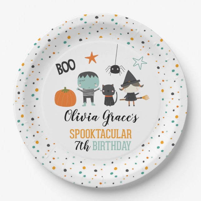 Halloween Spooktacular Kids Birthday Paper Plate (Front)