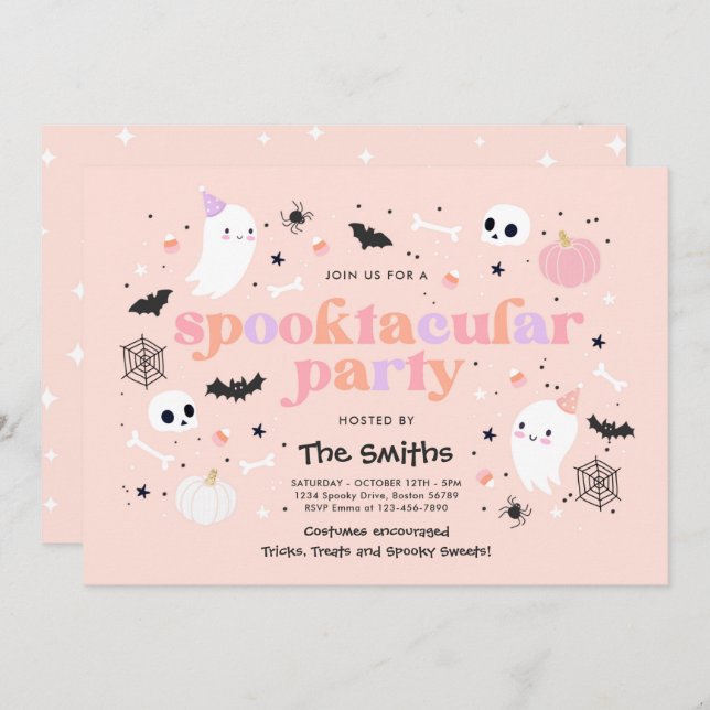 Halloween Spooktacular Party Cute Pink Ghost Invitation (Front/Back)