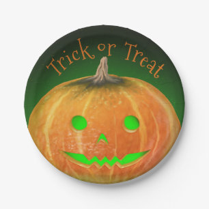 Halloween Spooktacular Pumpkin Smile Green Light Paper Plate