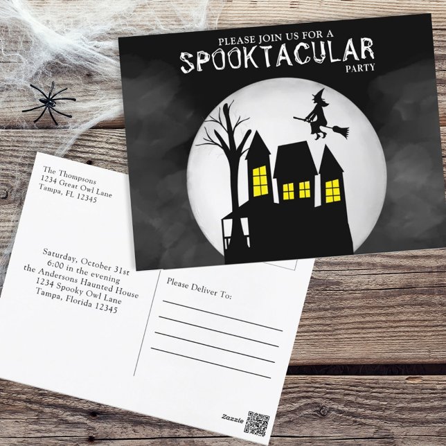Halloween Spooktacular Spooky Haunted House Witch Postcard (Creator Uploaded)