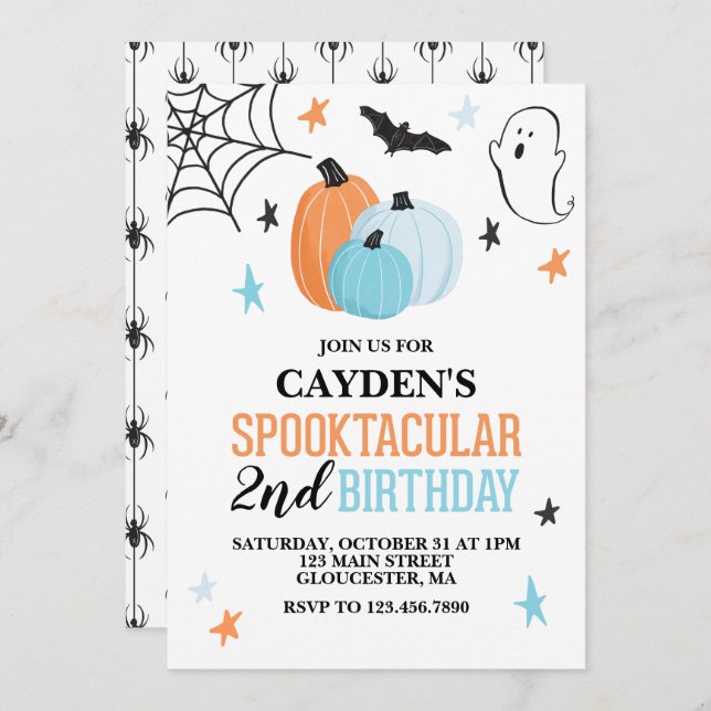 Halloween Spooktacular turquoise orange Birthday Invitation (Front/Back)