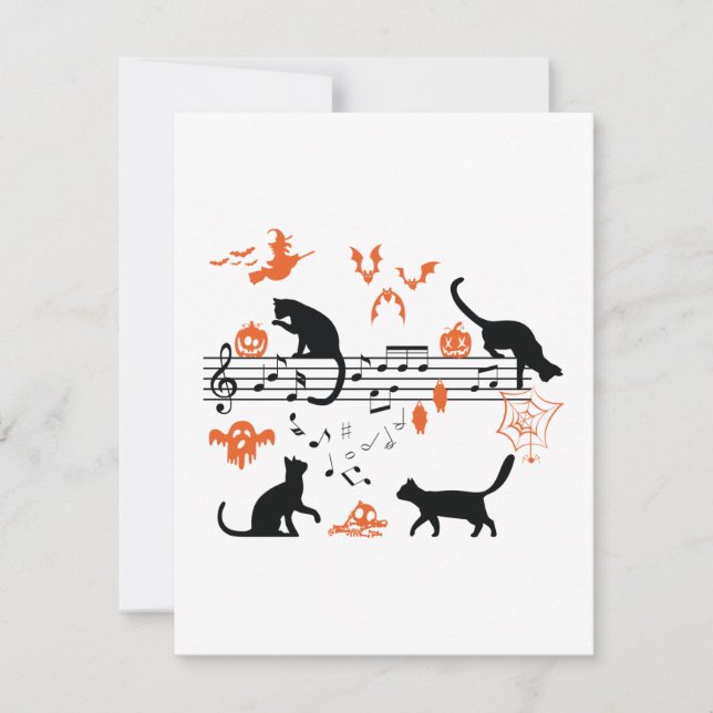 Halloween Spooky and Scary Cats Playing Music Note (Front)